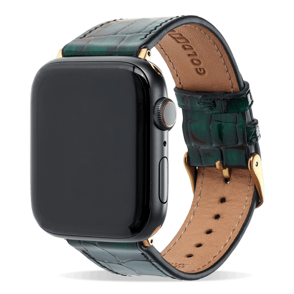 Apple Watch Leder Armband Milano grün (Adapter gold) - GOLDBLACKpremium