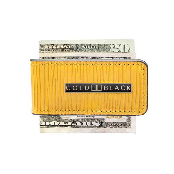 GELDSCHEINKLAMMER LEDER UNICO-Prägung GELB - GOLDBLACKpremium