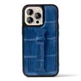 iPhone 13 Pro Krokodilleder Case mit Fingerschlaufe Blau Limited edition