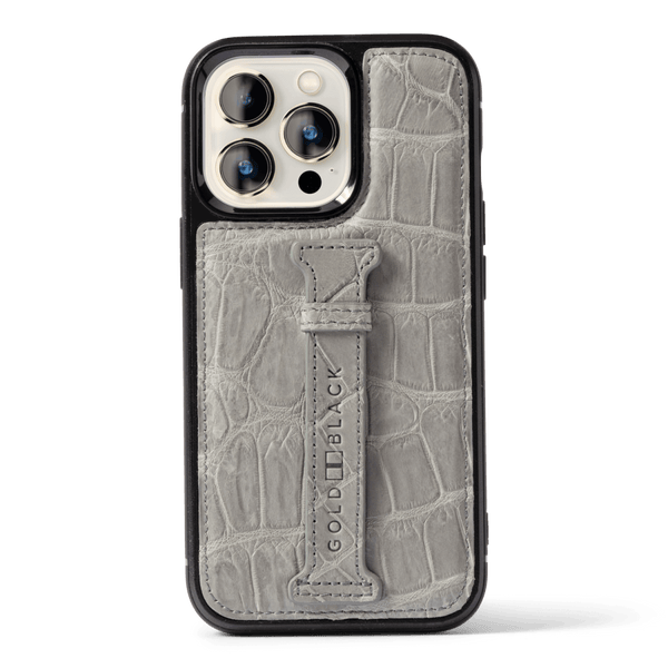 iPhone 13 Pro Krokodilleder Case  mit Fingerschlaufe Grau Limited Edition