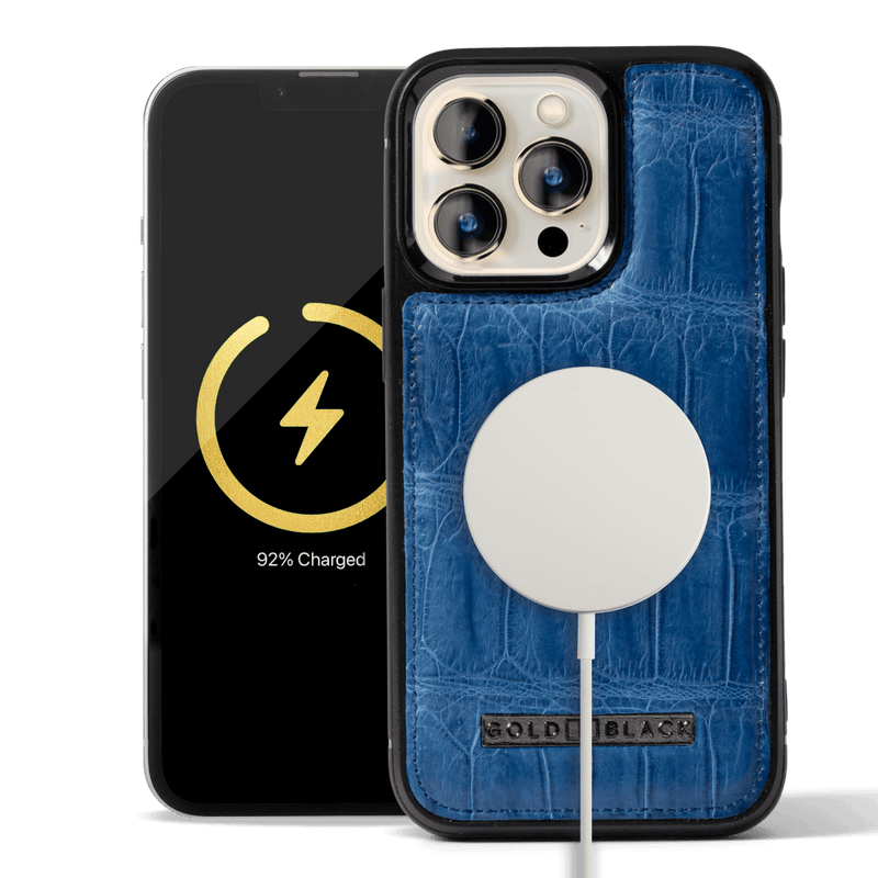 iPhone 13 Pro MagSafe Krokodilleder Case Blau Limited Edition - GOLDBLACKpremium