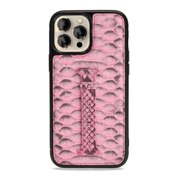 iPhone 13 Pro Max Leder Case mit Fingerschlaufe Python pink - GOLDBLACKpremium