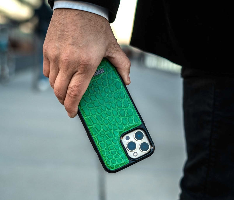 iPhone 13 Pro MagSafe Krokodilleder Case grün - GOLDBLACKpremium