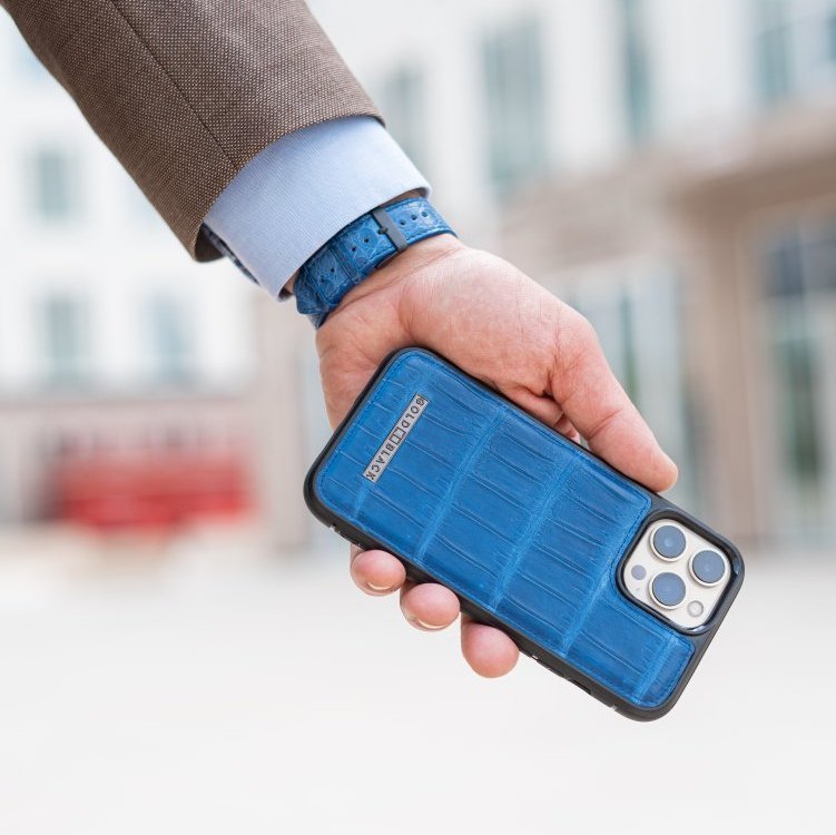 iPhone 13 Pro Max MagSafe Krokodilleder Case Blau Limited Edition - GOLDBLACKpremium