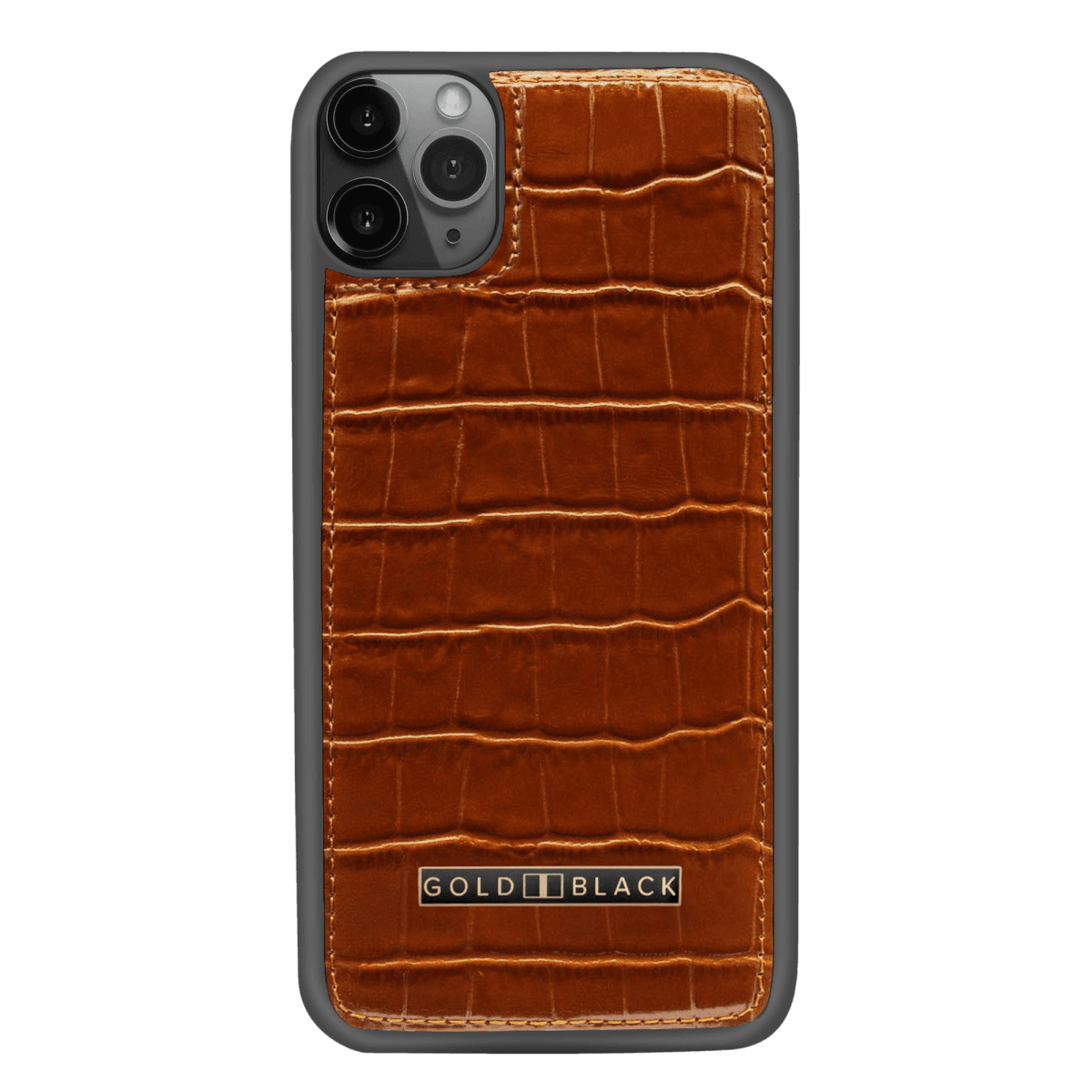 iPhone 11 Pro Max Lederhülle KROKO-PRÄGUNG Braun - GOLDBLACKpremium