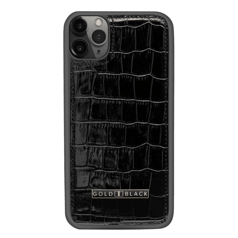 iPhone 11 Pro Max Lederhülle KROKO-PRÄGUNG Schwarz - GOLDBLACKpremium