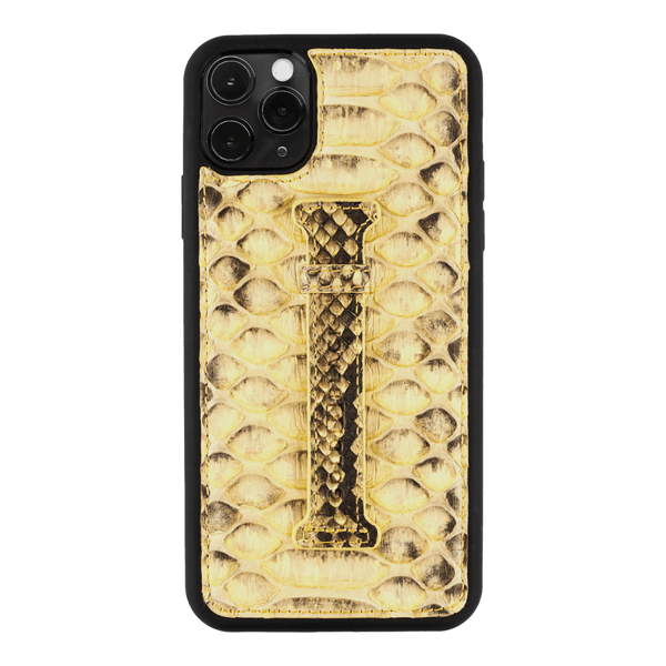 iPhone 11 Pro Max Lederhülle mit Fingerschlaufe Python Gelb - GOLDBLACKpremium