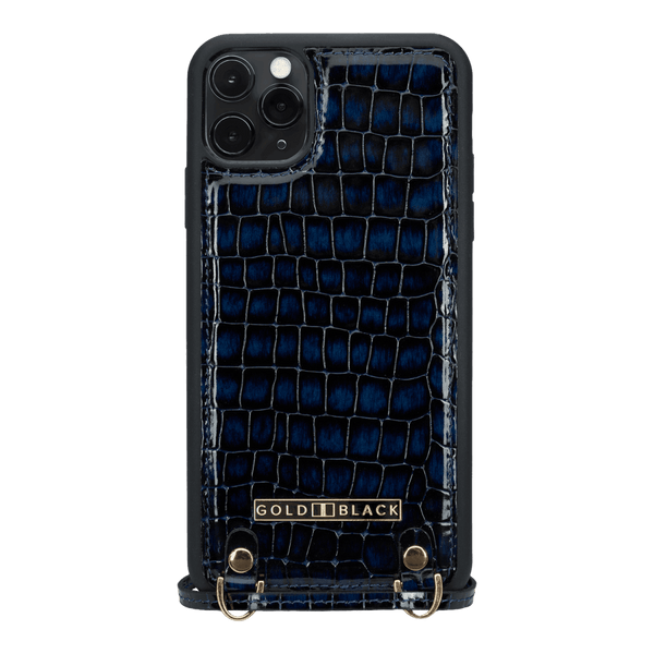 iPhone 11 Pro Max Lederhülle mit Necklace MILANO-Design Blau - GOLDBLACKpremium