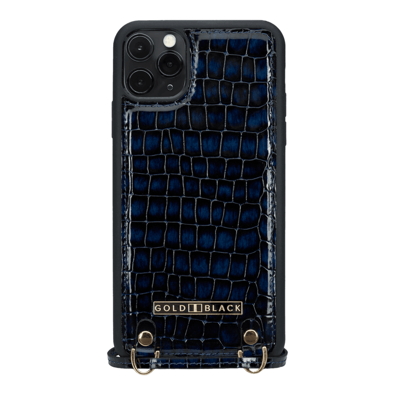 iPhone 11 Pro Max Lederhülle mit Necklace MILANO-Design Blau - GOLDBLACKpremium