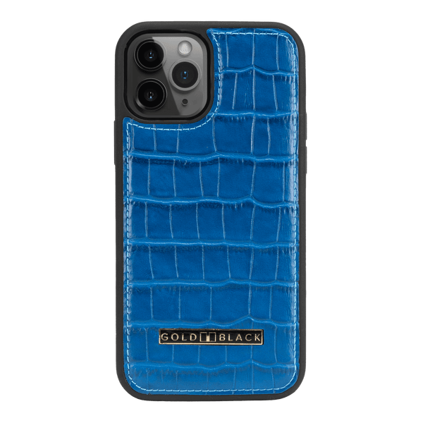 iPhone 12 / 12 Pro Lederhülle Croco Blau - GOLDBLACKpremium
