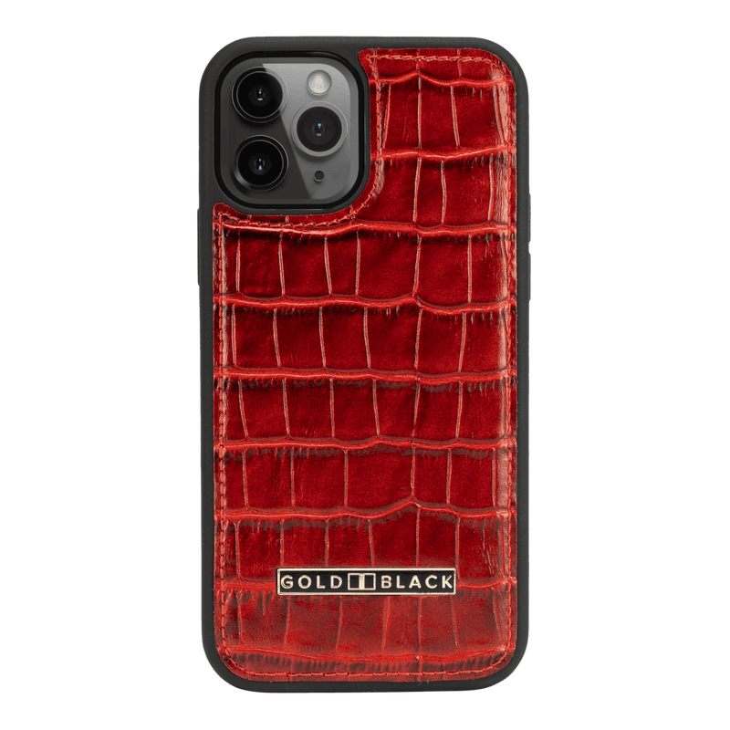 iPhone 12 / 12 Pro Lederhülle Croco Rot - GOLDBLACKpremium