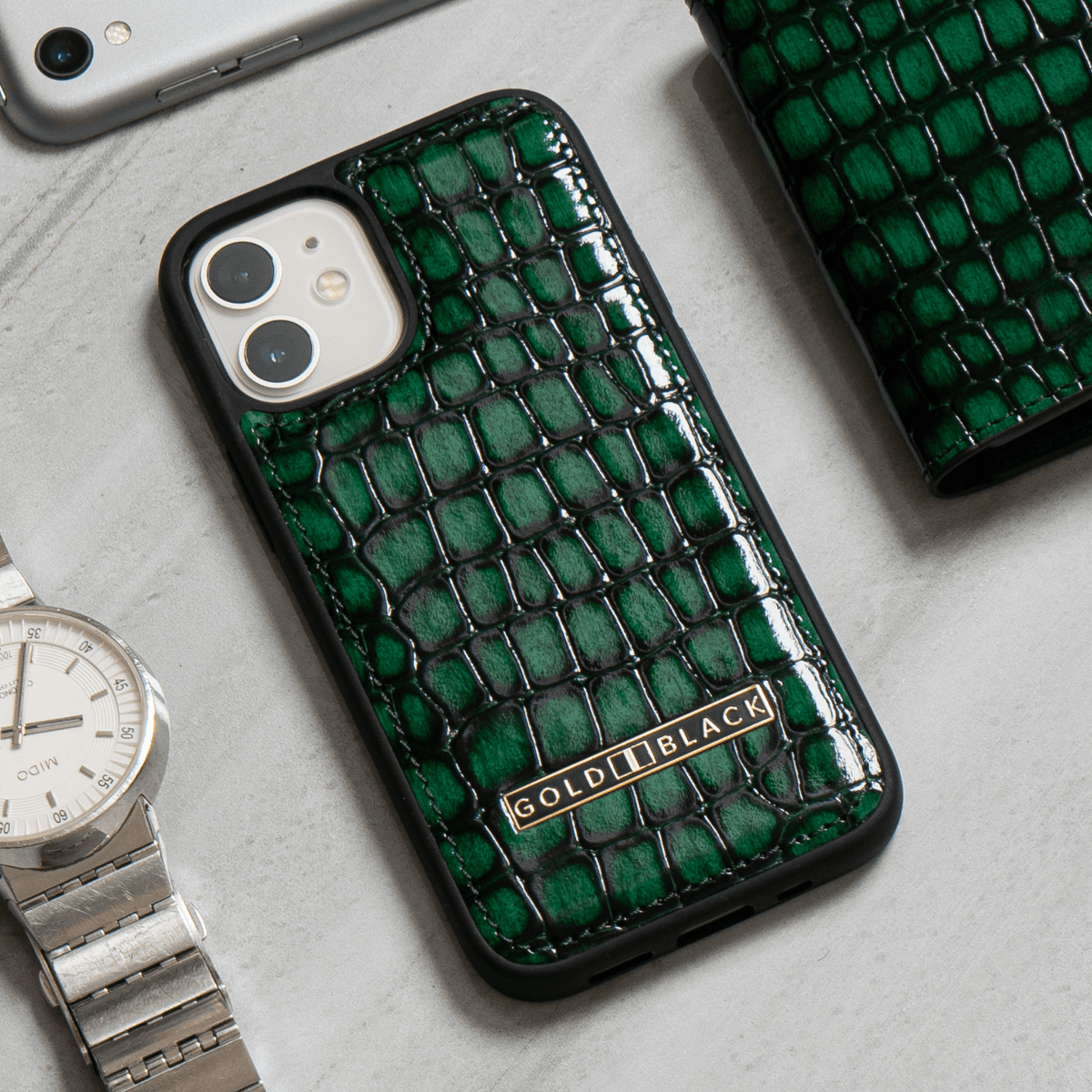 iPhone 12 Mini Lederhülle Milano Grün - GOLDBLACKpremium