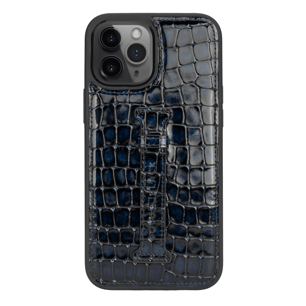 iPhone 12 Pro Max Lederhülle mit Fingerschlaufe Milano Blau - GOLDBLACKpremium