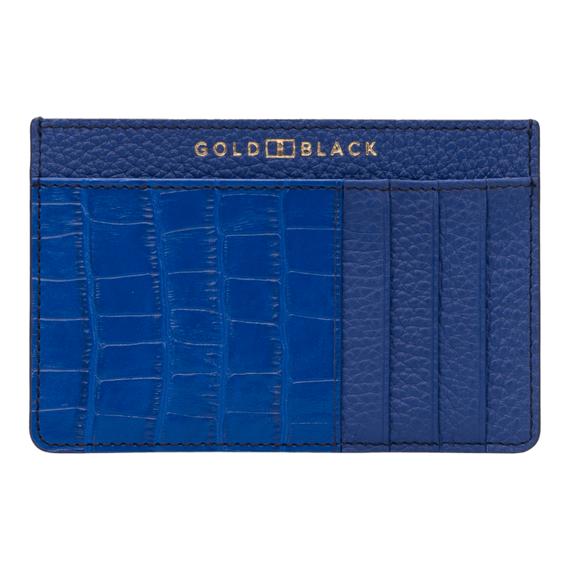 Royal Kartenetui Leder mit Nappa-Kroko Prägung Blau -GoldblackPremium 