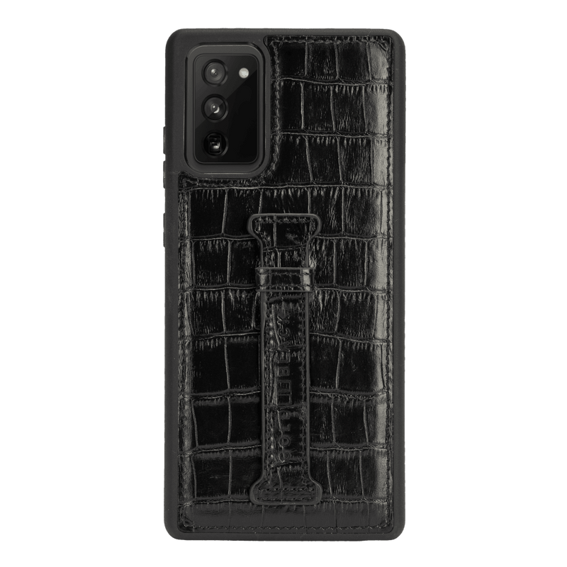 Samsung Note 20 Lederhülle mit Fingerschlaufe Croco Schwarz - GOLDBLACKpremium